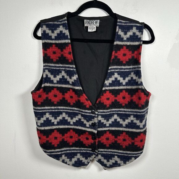 VTG Andrew Sports Aztec Southwestern Suit Vest Buttons Men's Size Medium - Picture 1 of 6